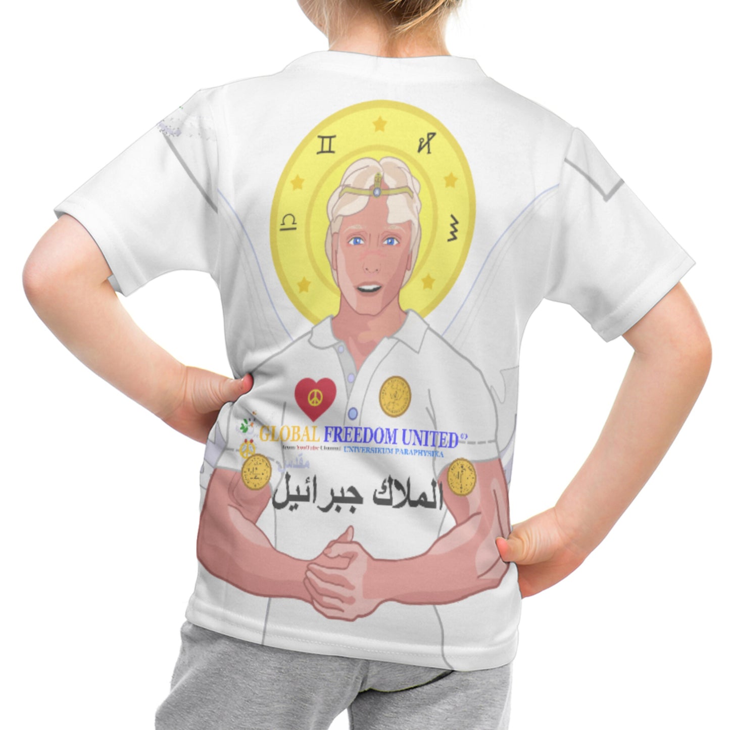 Men´s T-shirt Global Freedom United Archangel Michael Wight Dove Of Peace Arabic