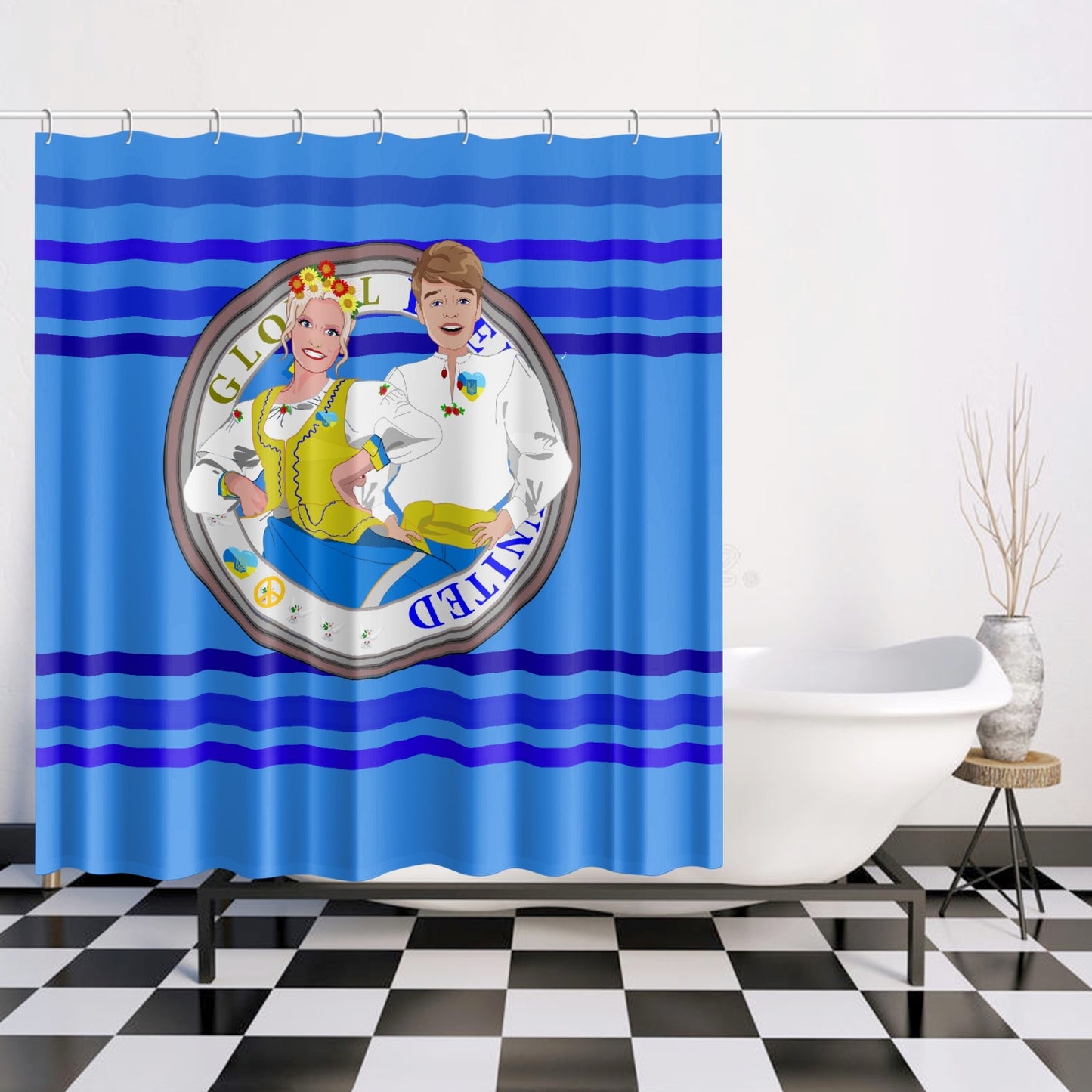 GLOBAL FREEDOM UNITED© Couple Ukrain Deep Blue - Quick-drying Shower Curtain