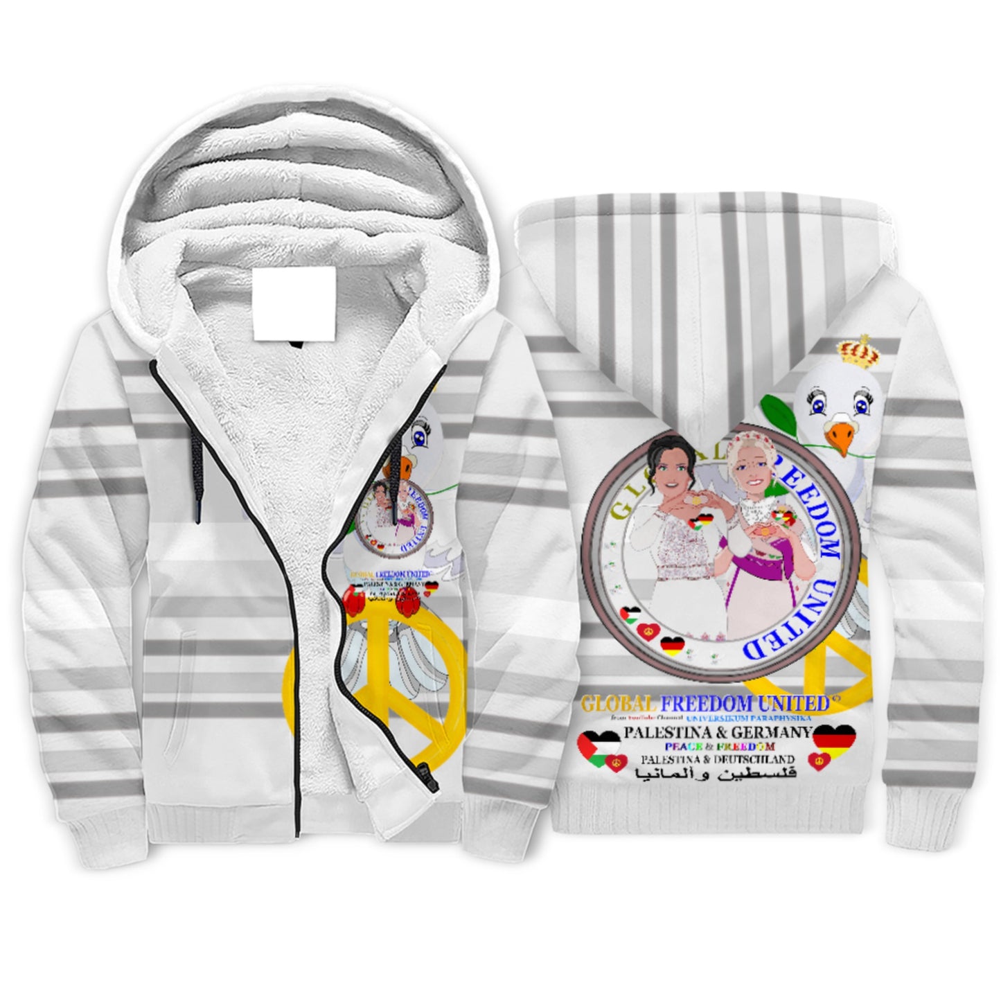 Plush Hoodie GLOBAL FREEDOM UNITED© Women Palestina & Germany Grey