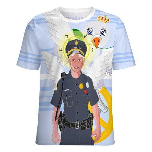Women´s T-shirt 2 GLOBAL FREEDOM UNITED© Archangel Michael As Policemen Light Blue