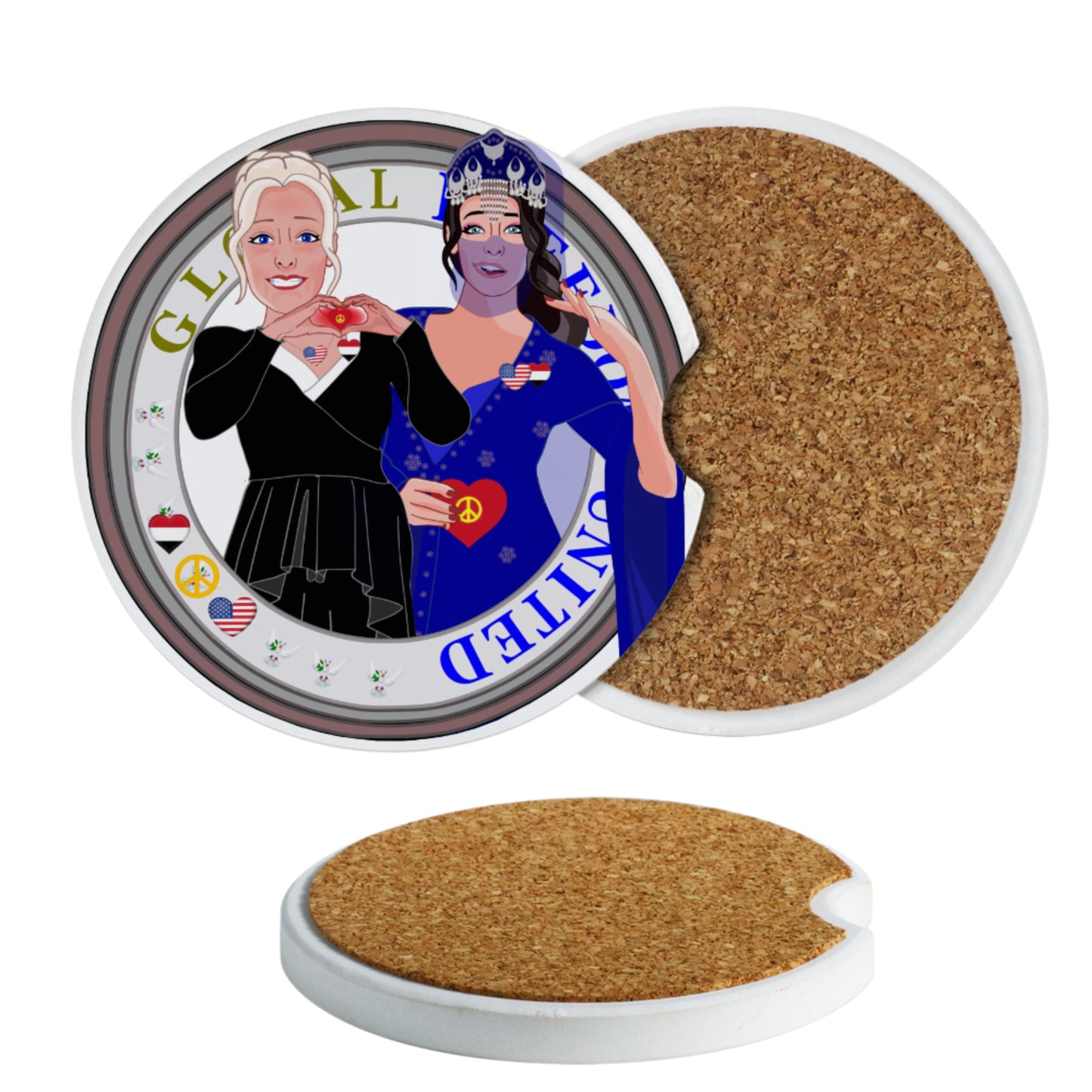 Ceramic Car Coaster GLOBAL FREEDOM UNITED© Women Yemen & USA