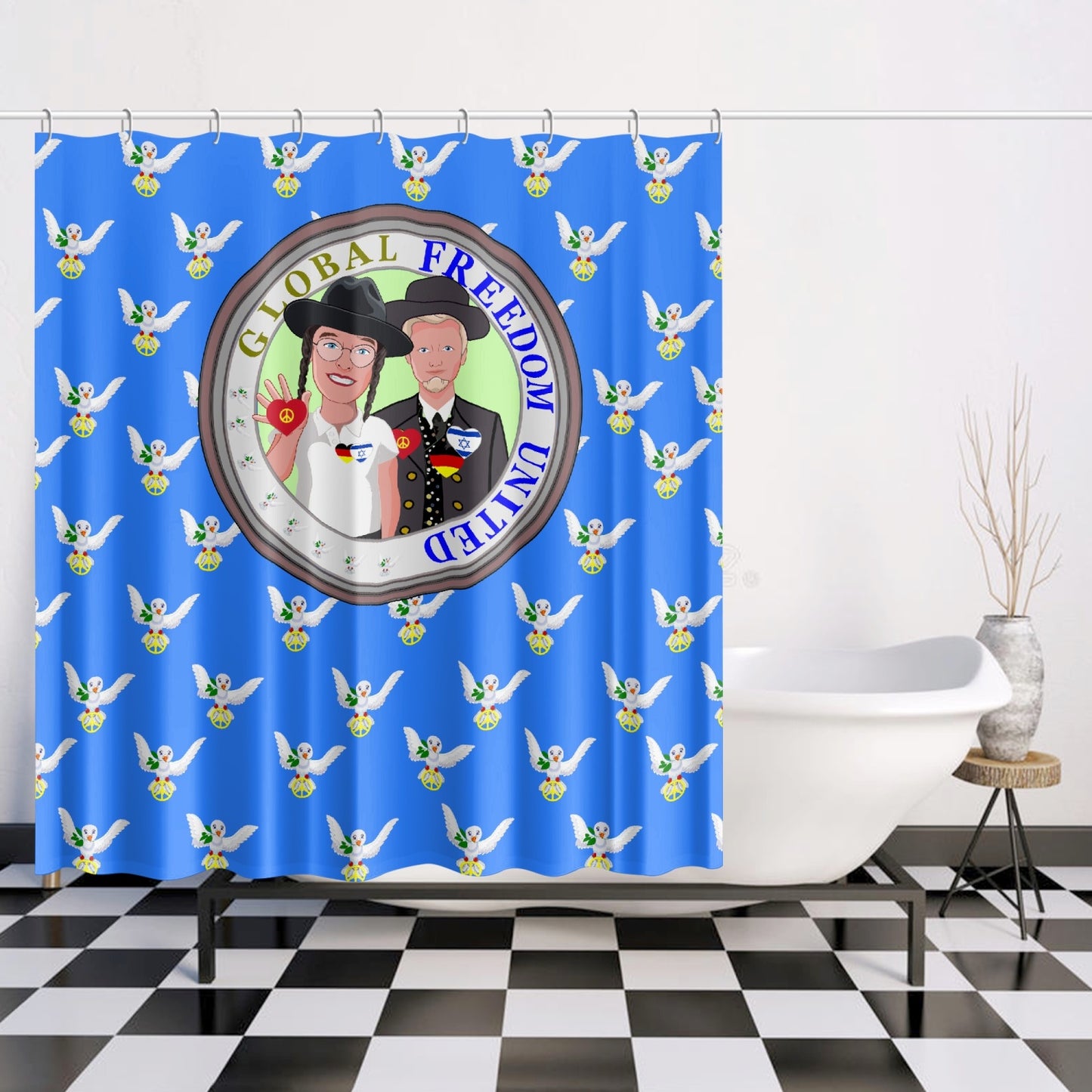 GLOBAL FREEDOM UNITED© MEN ISRAEL & GERMANY BLUE Quick-drying Shower Curtain