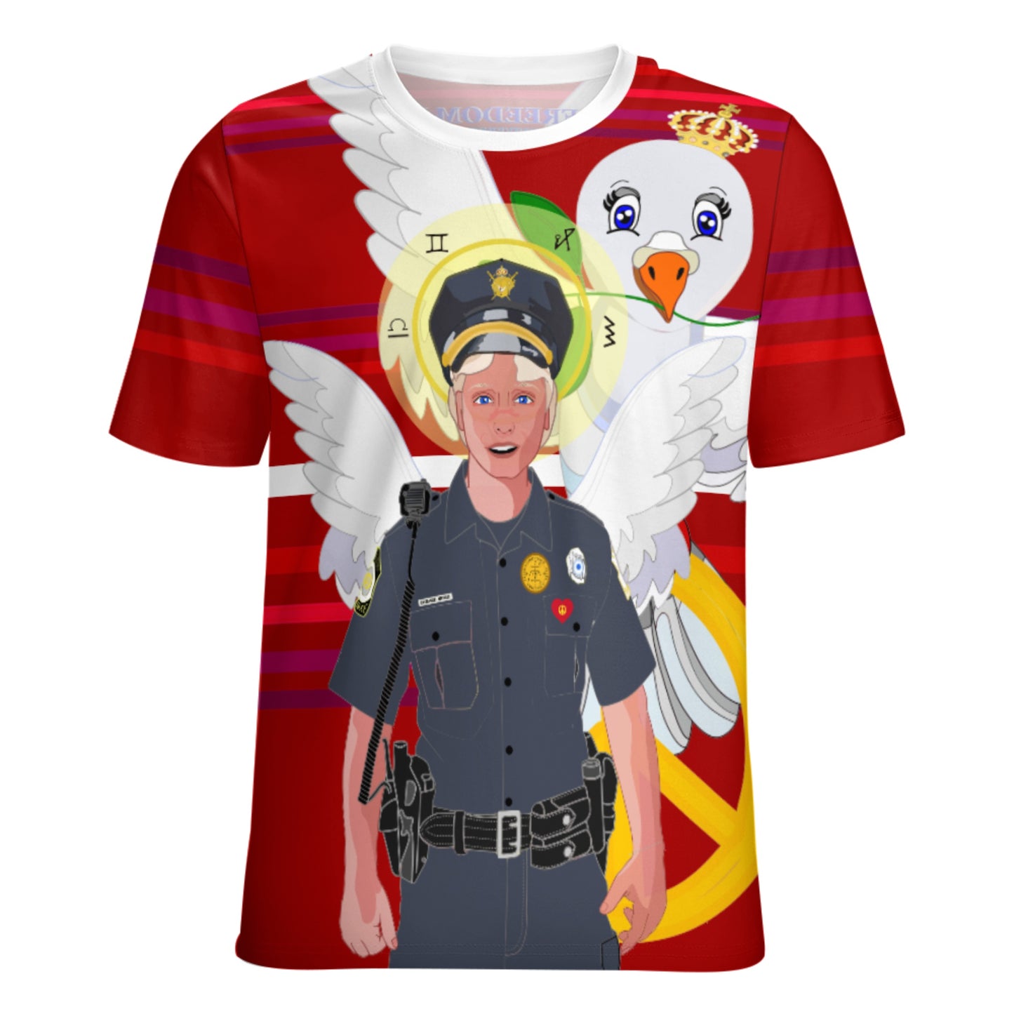Women´s T-shirt 2 GLOBAL FREEDOM UNITED© Archangel Michael As Policemen Red