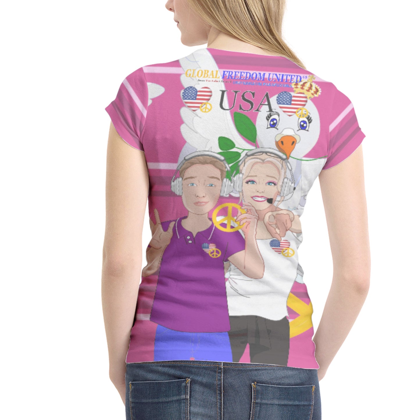Women´s T-shirt 1 GLOBAL FREEDOM UNITED© Couple USA Wight American Pink
