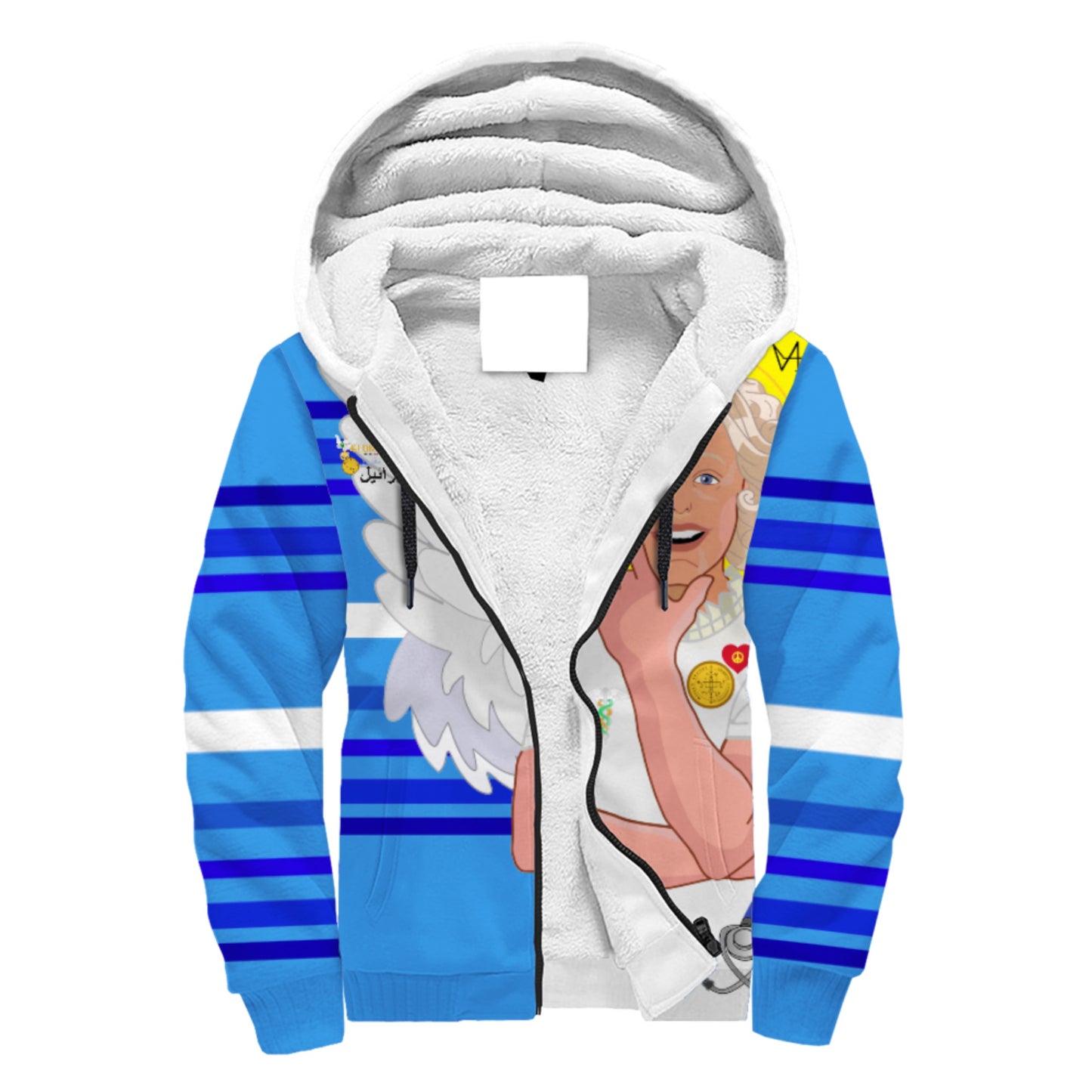 Plush Hoodie GLOBAL FREEDOM UNITED© Archangel Gabriel Arabic Deep Blue