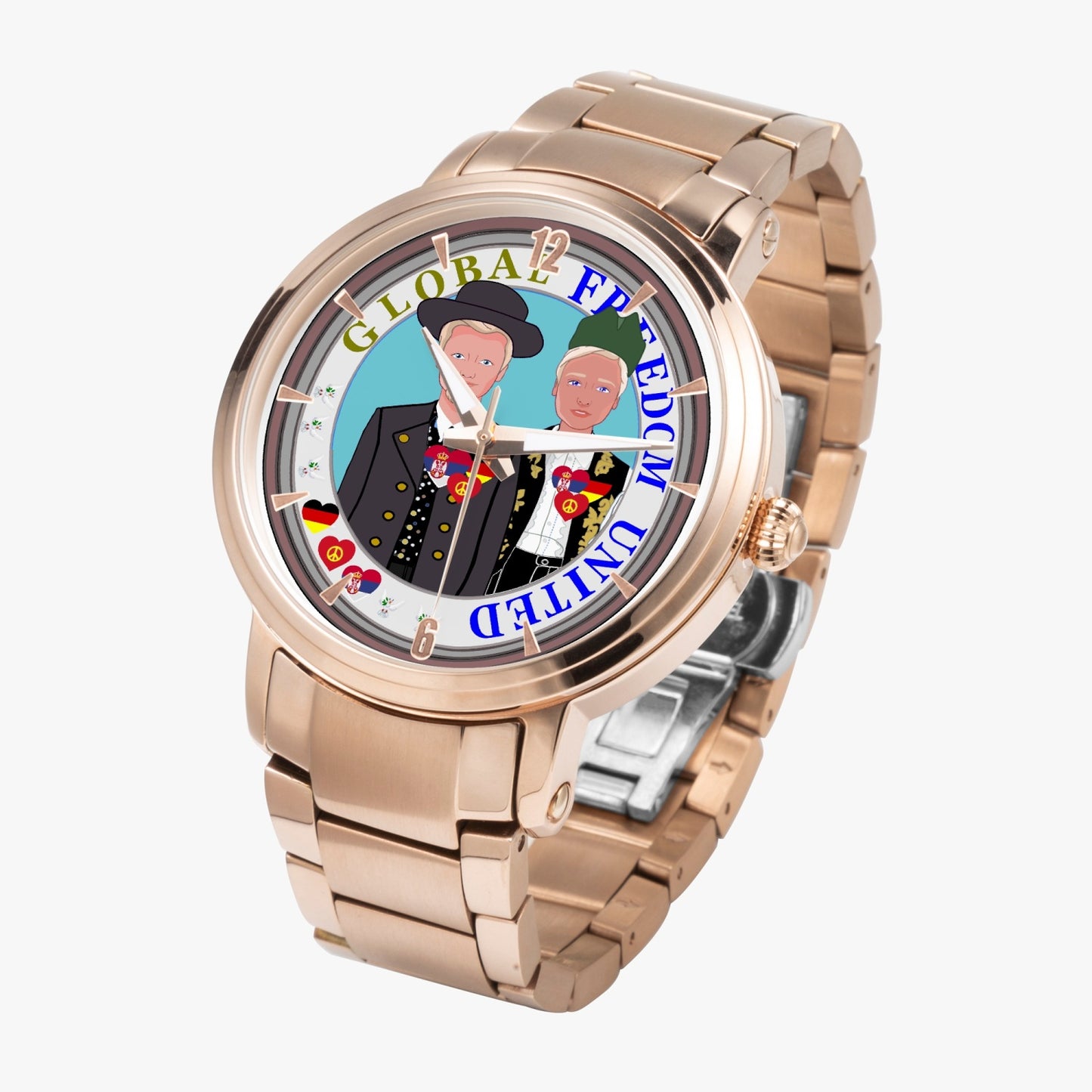 New Steel Strap Automatic Watch (With Indicators) GLOBAL FREEDOM UNITED© Men Serbia & Germany