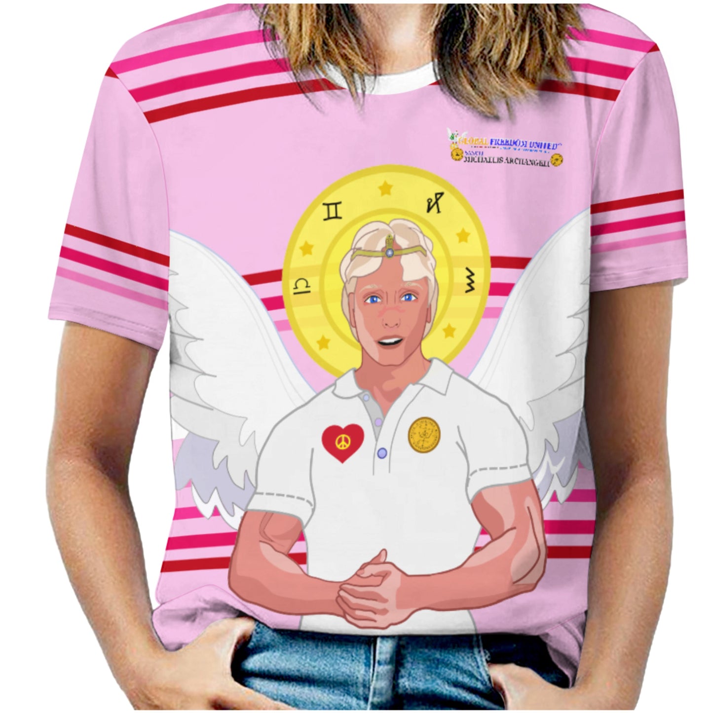 Women´s T-shirt  Global Freedom United© Archangel Michael In Latin V2 Pink1
