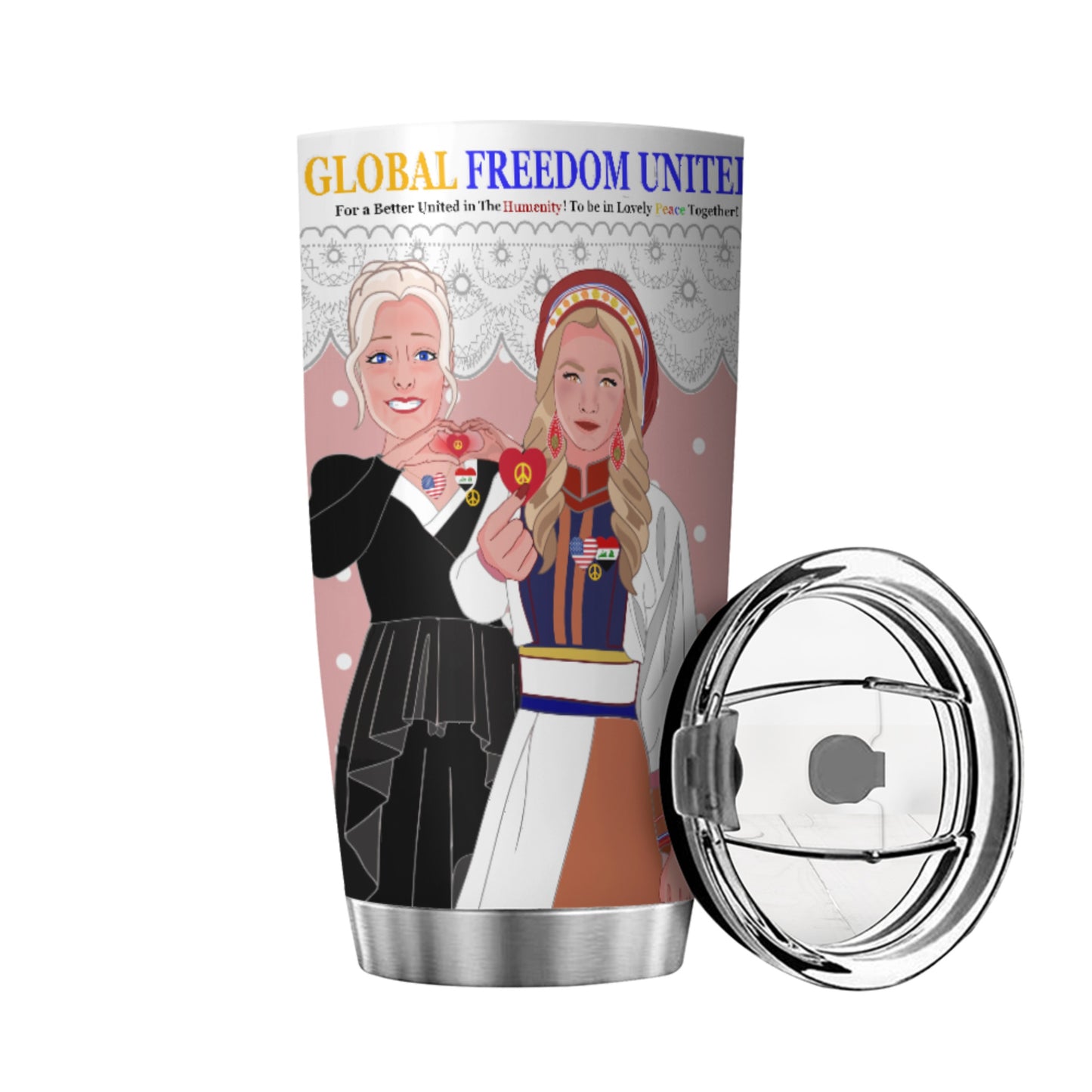 Tumbler GLOBAL FREEDOM UNITED© Women Iraq & USA Pink1