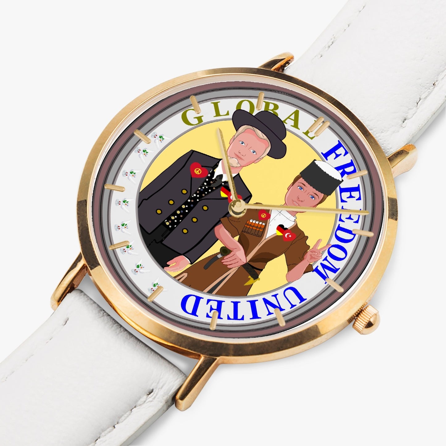 Hot Selling Ultra-Thin Leather Strap Quartz Watch (Rose Gold With Indicators) GLOBAL FREEDOM UNITED MEN TURKEY & GERMANY