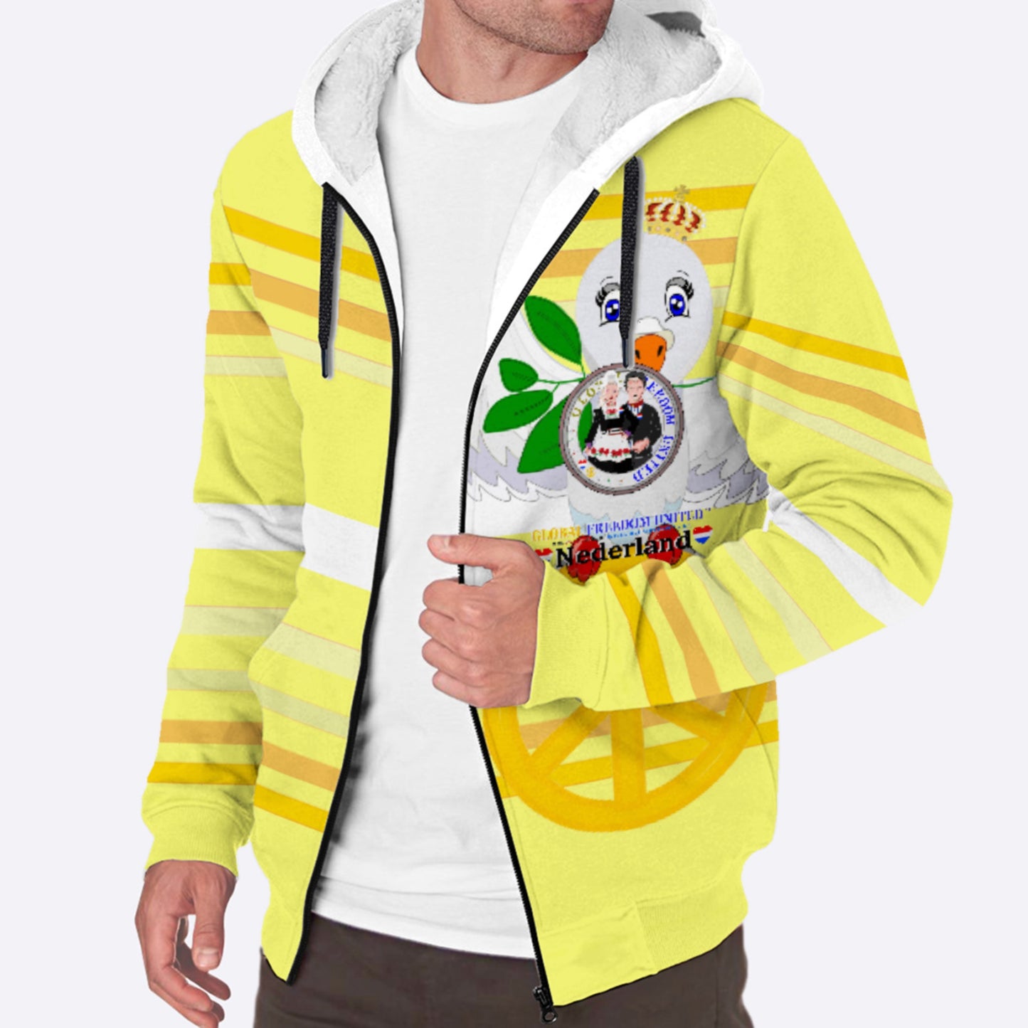 Plush Hoodie GLOBAL FREEDOM UNITED© Couple Nederland Yellow