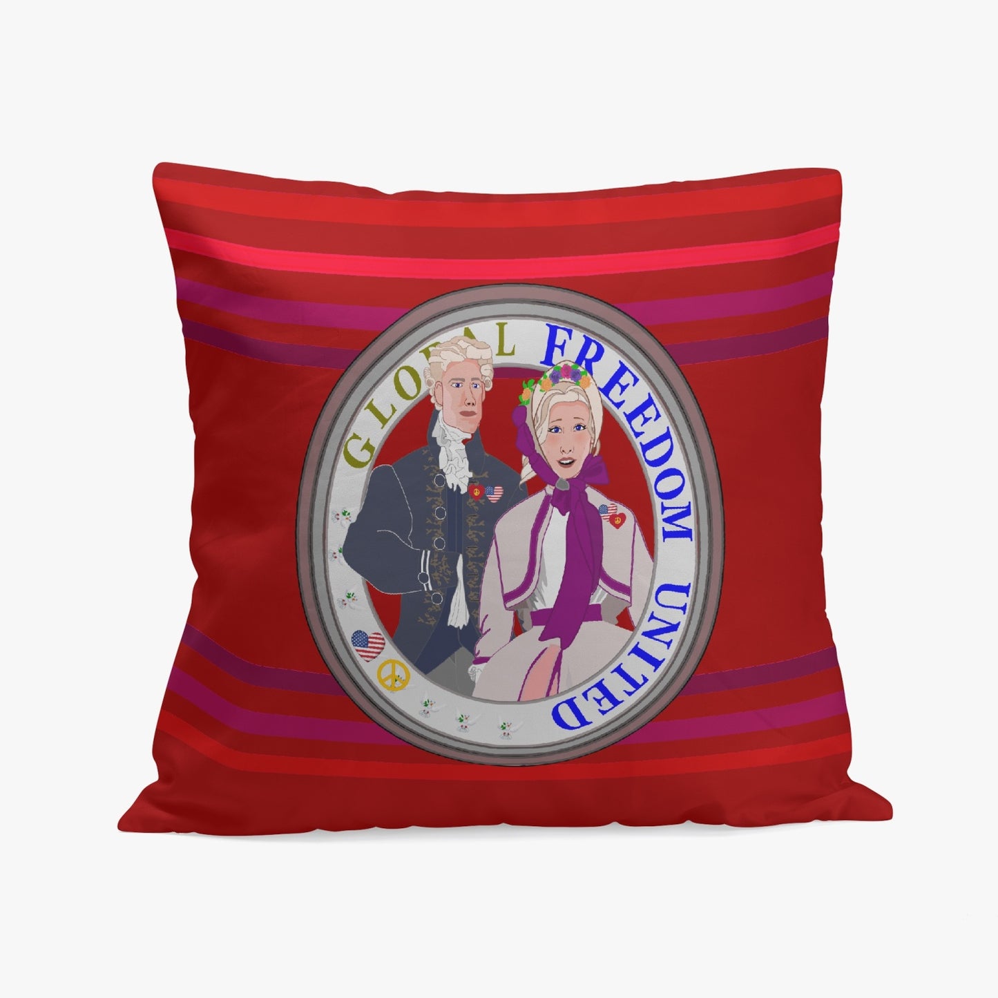 GLOBAL FREEDOM UNITED© Couple USA Georg Washington Red - Square Pillow Cover