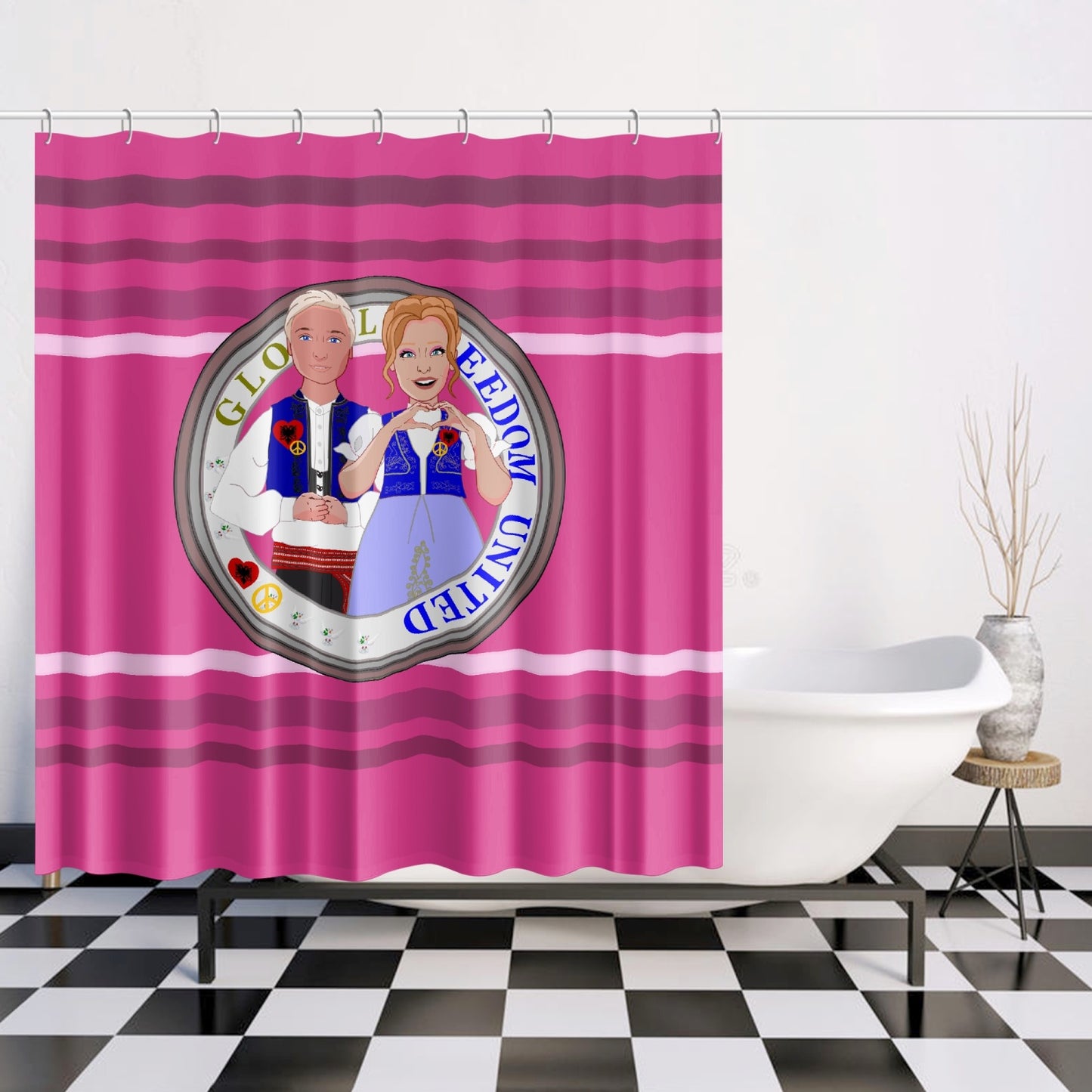 GLOBAL FREEDOM UNITED© Couple Albania Pink2 Quick-drying Shower Curtain