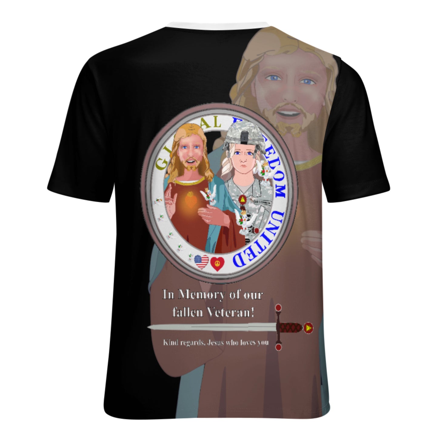 Women´s T-Shirt Black GLOBAL FREEDOM UNITED© Jesus Christ For Fallen Veteran US Afro American Soldiers V1