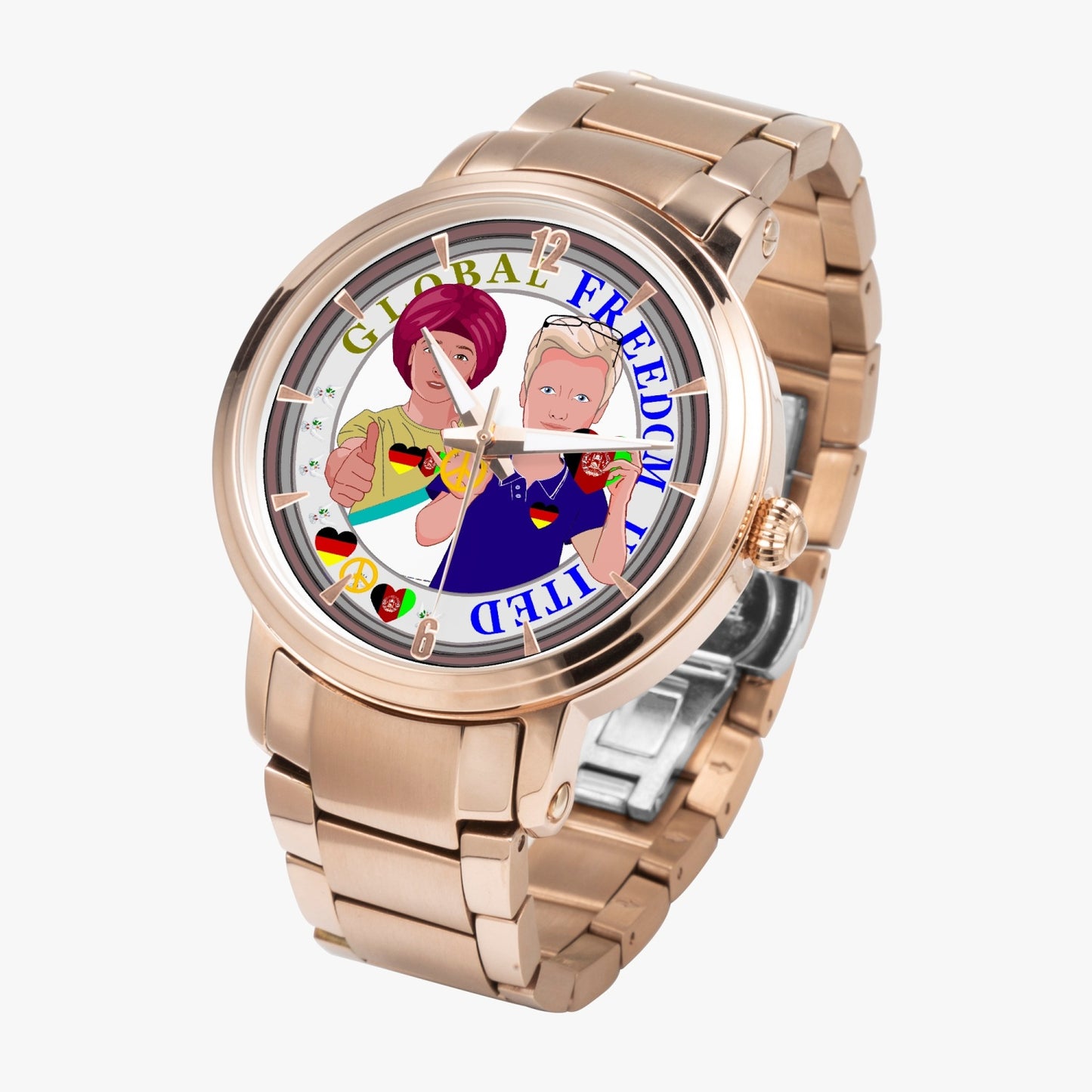 GLOBAL FREEDOM UNITED© New Steel Strap Automatic Watch (With Indicators) Men Afghanistan & Germany V2