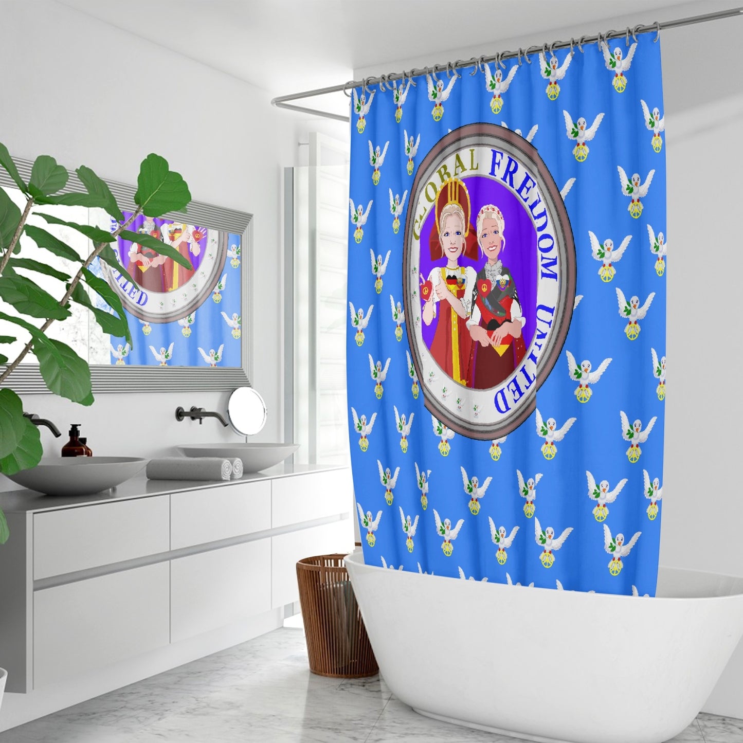 GLOBAL FREEDOM UNITED WOMEN RUSSIA & GERMANY OLD PEACE BLUE Quick-drying Shower Curtain