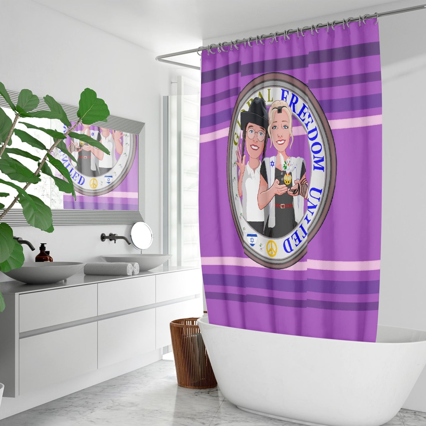 GLOBAL FREEDOM UNITED© Couple Israel Lilac - Quick-drying Shower Curtain