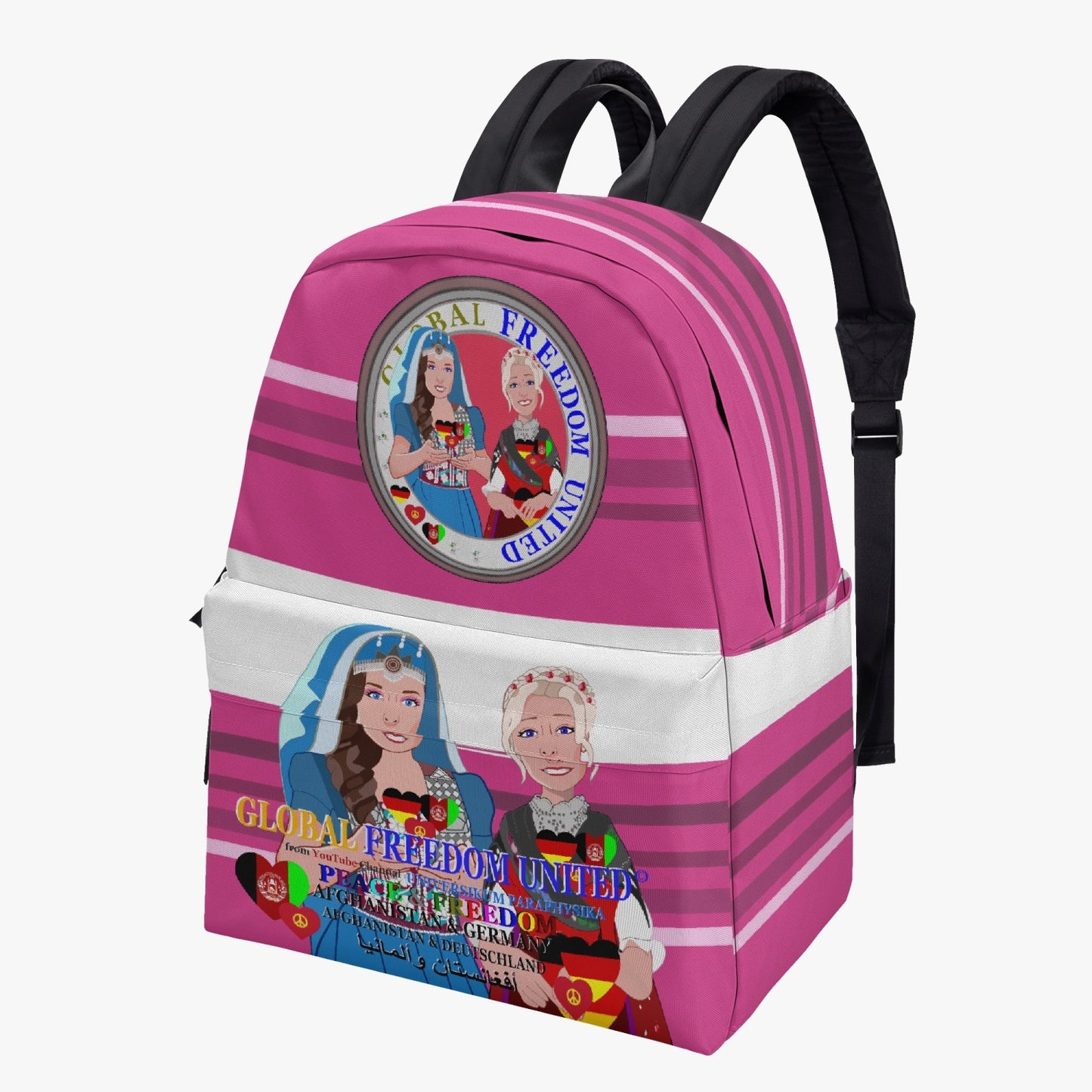 GLOBAL FREEDOM UNITED WOMEN AFGHANISTAN & GERMANY OLD PEACE PINK CLASSIC All-over-print Canvas Backpack