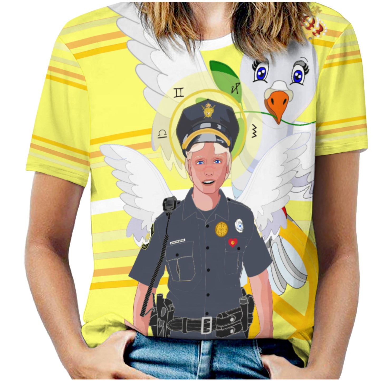 Women´s T-shirt 2 GLOBAL FREEDOM UNITED© Archangel Michael As Policemen Yellow