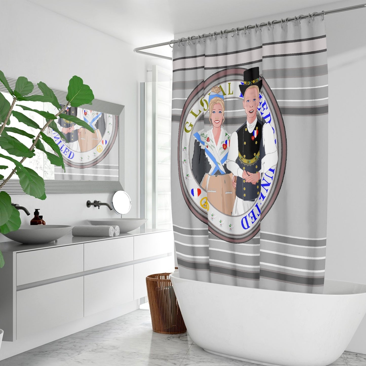 GLOBAL FREEDOM UNITED© Couple France Grey - Quick-drying Shower Curtain