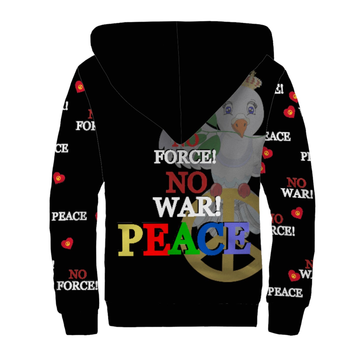 Plush Hoodie GLOBAL FREEDOM UNITED© Dove Of Peace V1 Black