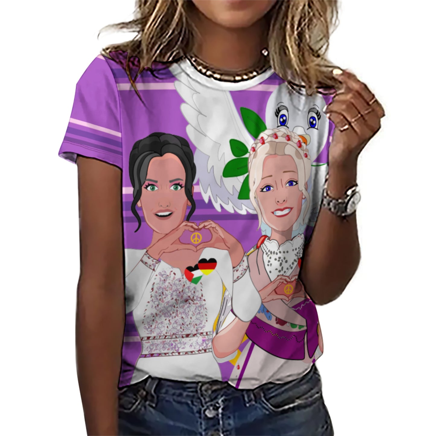 Women´s T-shirt 2 GLOBAL FREEDOM UNITED© Women Palestina & Germany Lilac