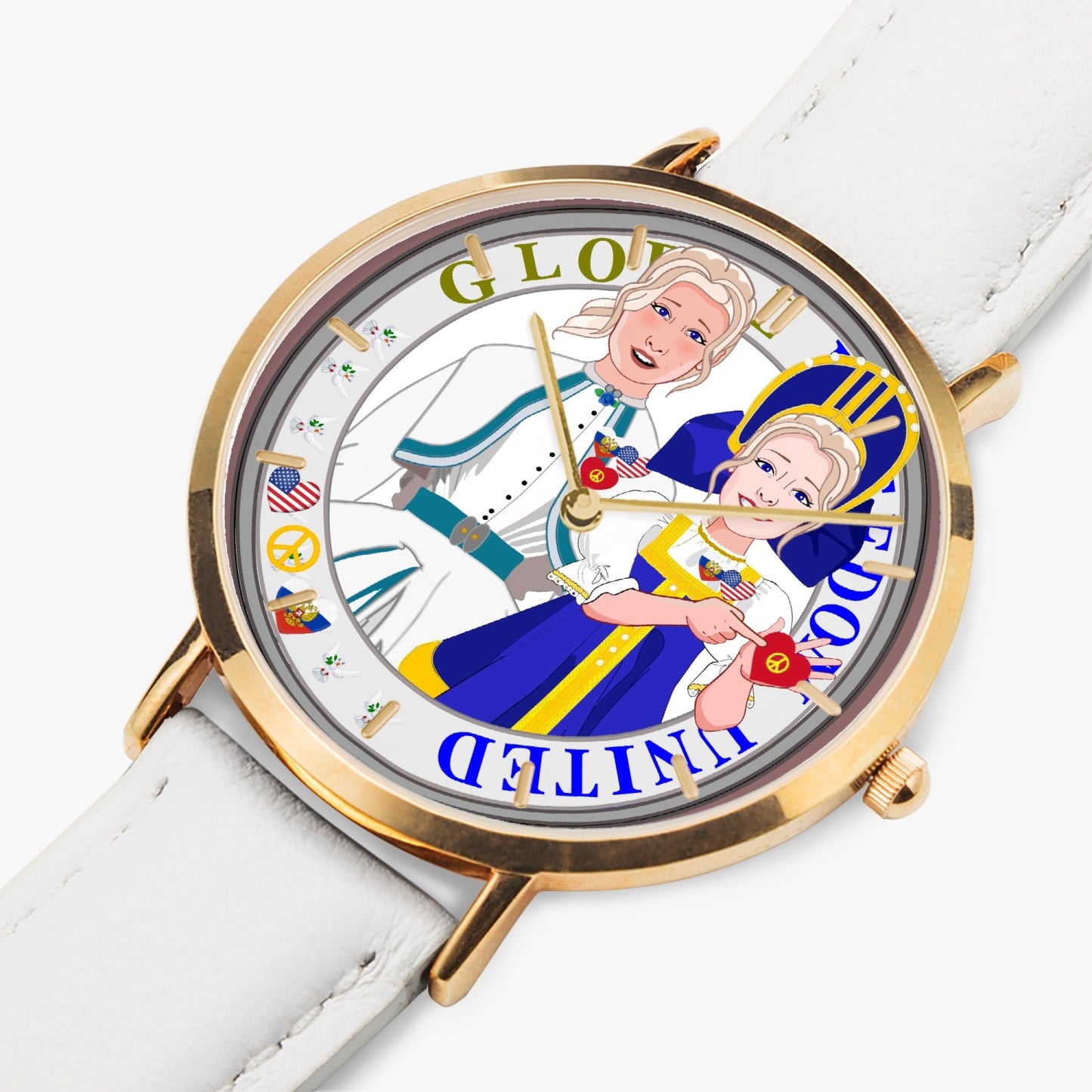 GLOBAL FREEDOM UNITED© Hot Selling Ultra-Thin Leather Strap Quartz Watch (Rose Gold With Indicators) Women USA & Russia