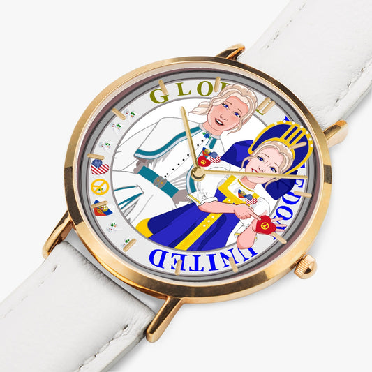 GLOBAL FREEDOM UNITED© Hot Selling Ultra-Thin Leather Strap Quartz Watch (Rose Gold With Indicators) Women USA & Russia