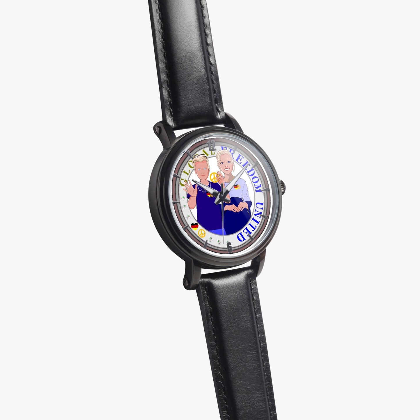 46mm Unisex Automatic Watch(Black) GLOBAL FREEDOM UNITED© COUPLE EDITION GERMANY V2