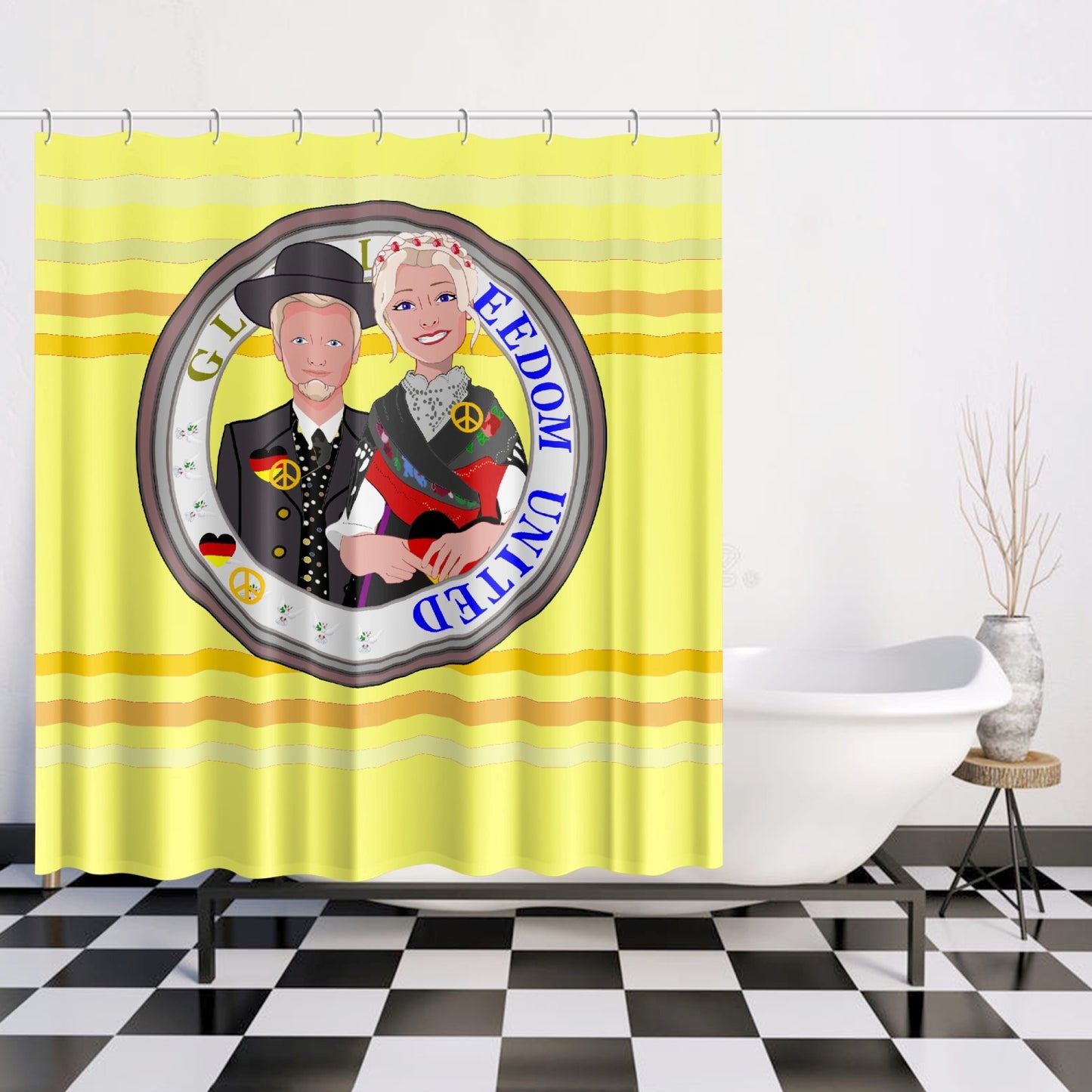 GLOBAL FREEDOM UNITED© Couple Germany V1 Yellow - Quick-drying Shower Curtain