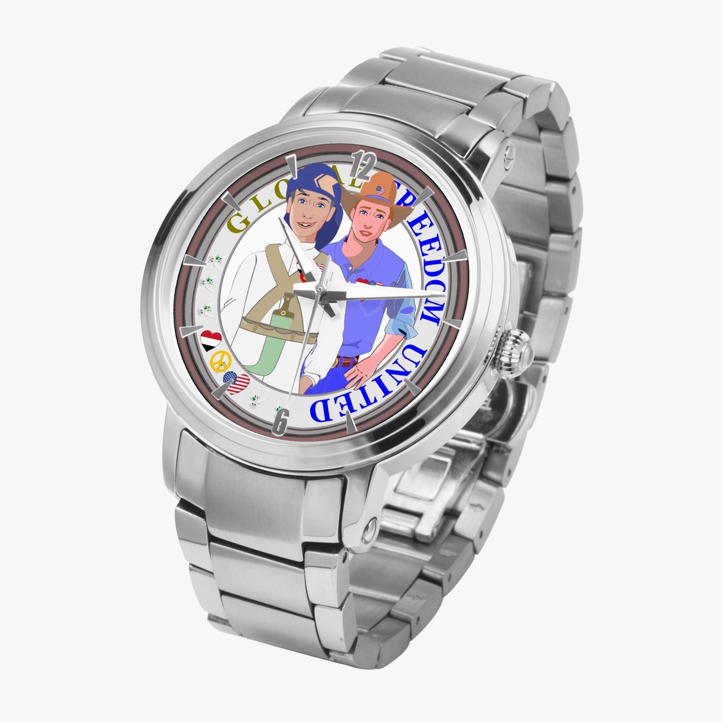 GLOBAL FREEDOM UNITED© New Steel Strap Automatic Watch (With Indicators) Men Yemen & USA V1