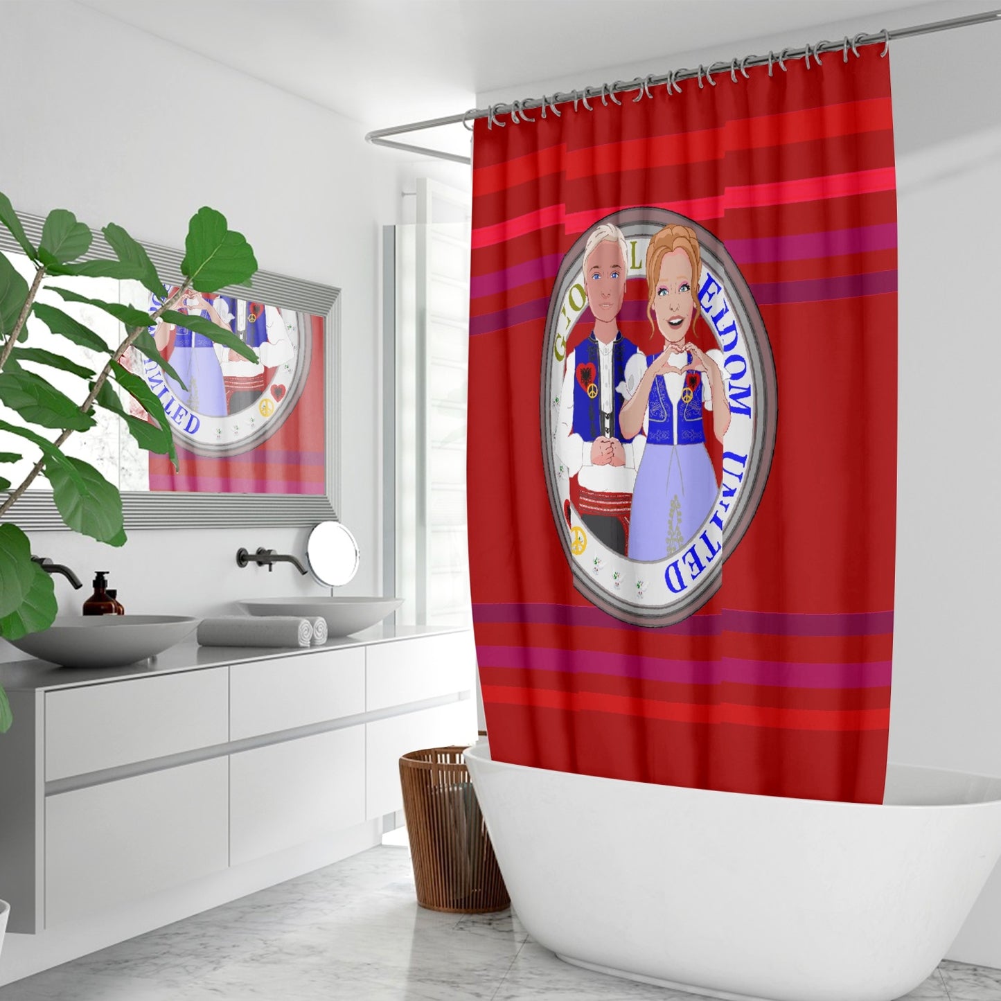 GLOBAL FREEDOM UNITED© Couple Albania Red Quick-drying Shower Curtain