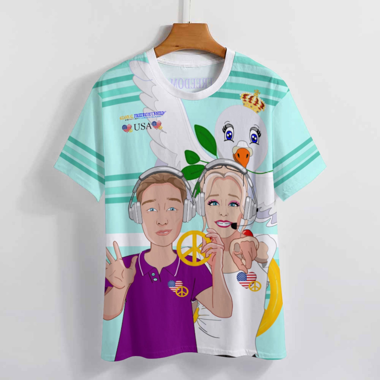 Women´s T-shirt 2 GLOBAL FREEDOM UNITED© Couple USA Wight American Light Green