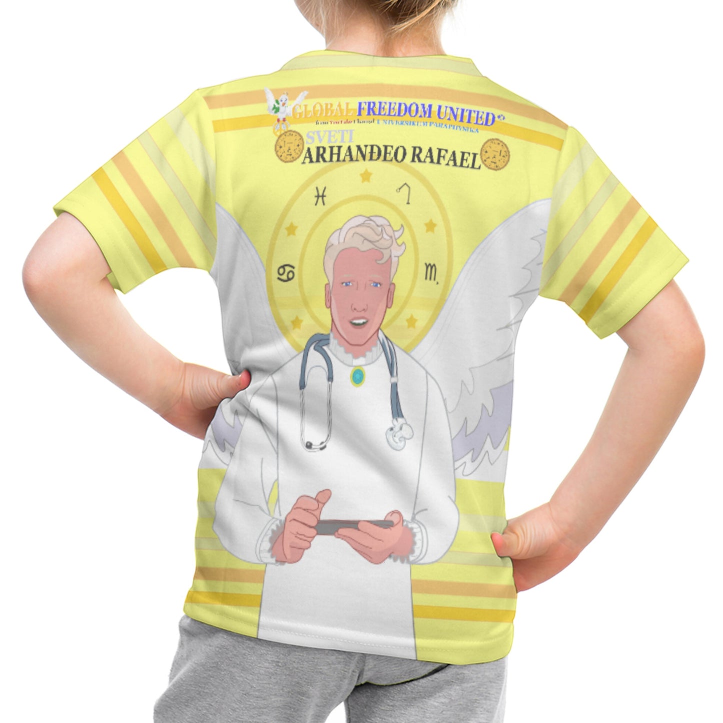 Kid´s T-shirt GLOBAL FREEDOM UNITED© Archangel Rafael Croatia Yellow