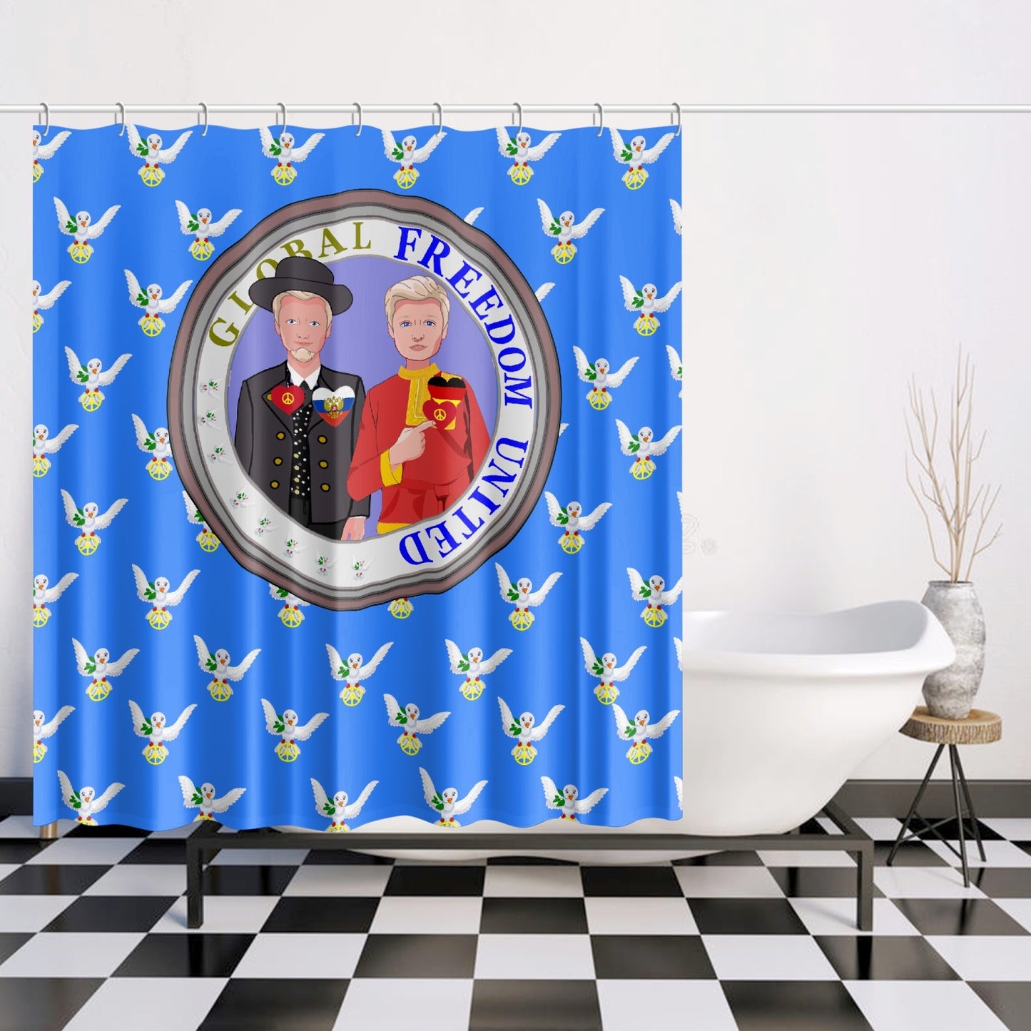 GLOBAL FREEDOM UNITED MEN RUSSIA & GERMANY OLD PEACE BLUE Quick-drying Shower Curtain