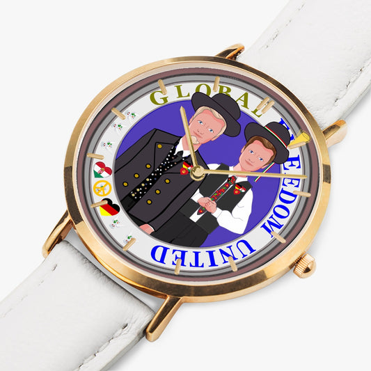 Hot Selling Ultra-Thin Leather Strap Quartz Watch (Rose Gold With Indicators) GLOBAL FREEDOM UNITED MEN GERMANY & HUNGARY