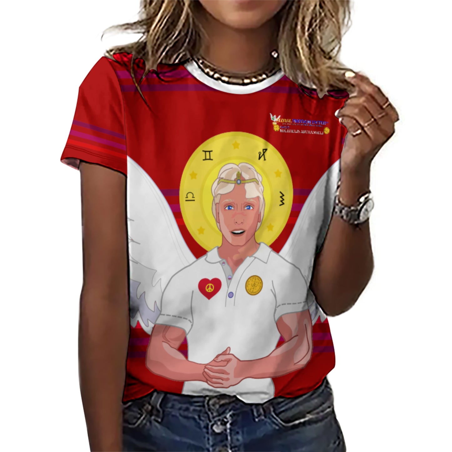 Women´s T-shirt  Global Freedom United© Archangel Michael In Latin V2 Red
