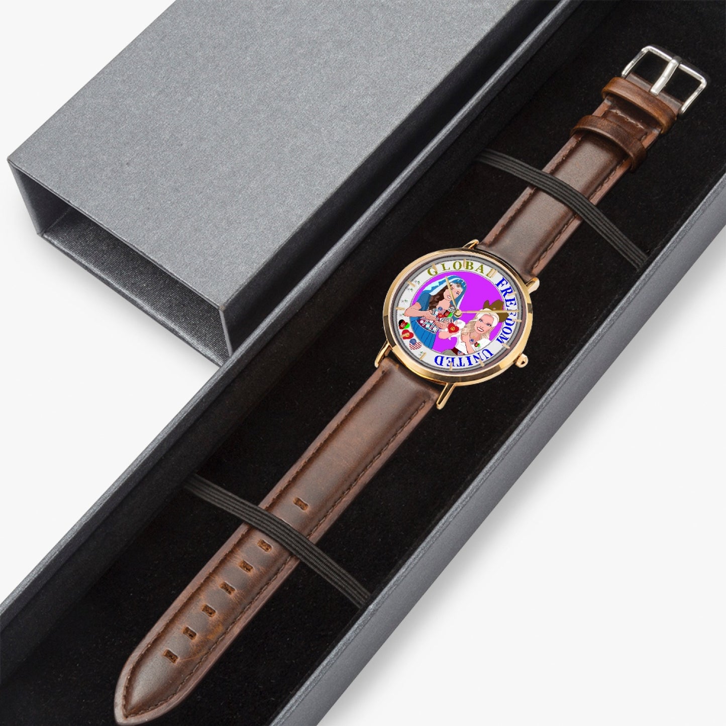 GLOBAL FREEDOM UNITED©  Hot Selling Ultra-Thin Leather Strap Quartz Watch (Rose Gold With Indicators) Women Afghanistan & USA