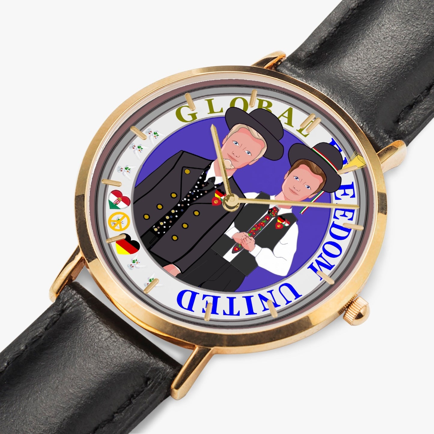 GLOBAL FREEDOM UNITED© Hot Selling Ultra-Thin Leather Strap Quartz Watch (Rose Gold With Indicators) Men Germany & Hungary