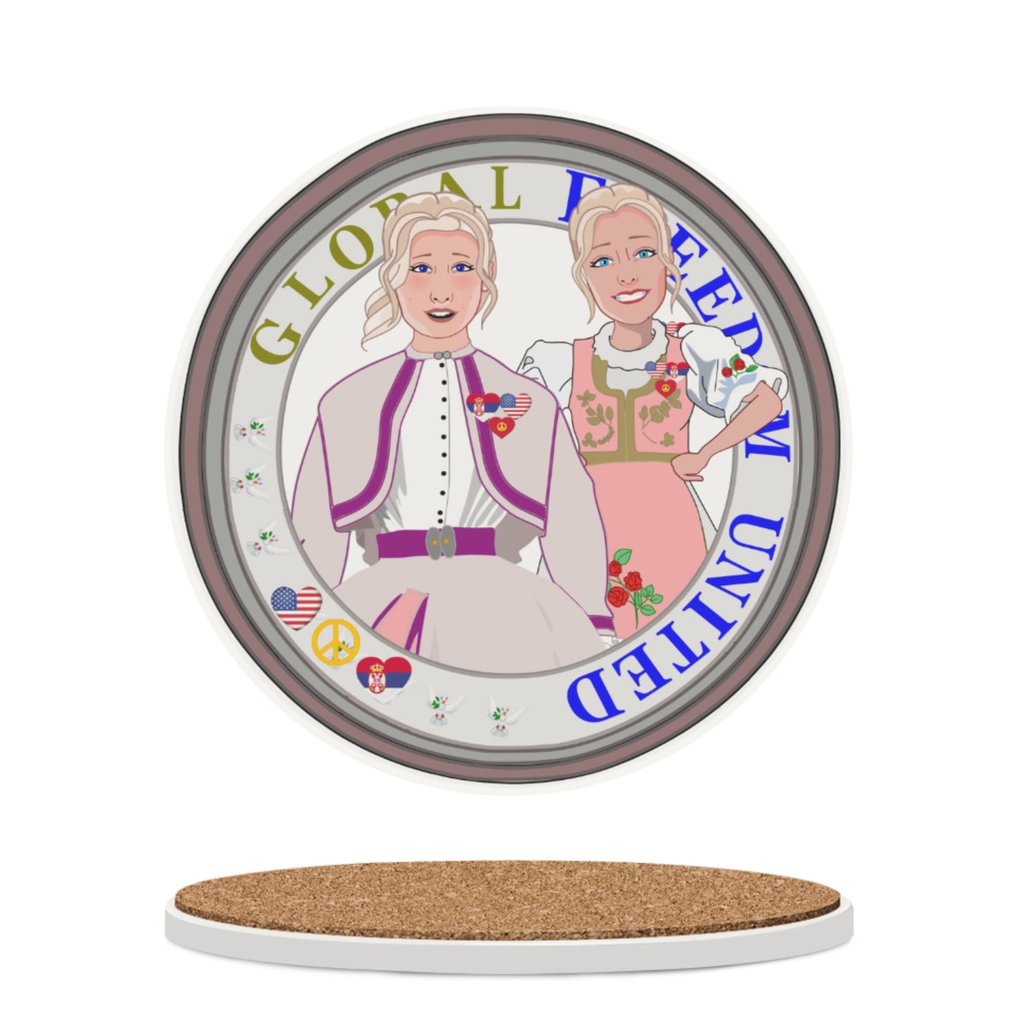 Ceramic Coaster GLOBAL FREEDOM UNITED© Women Serbia & USA