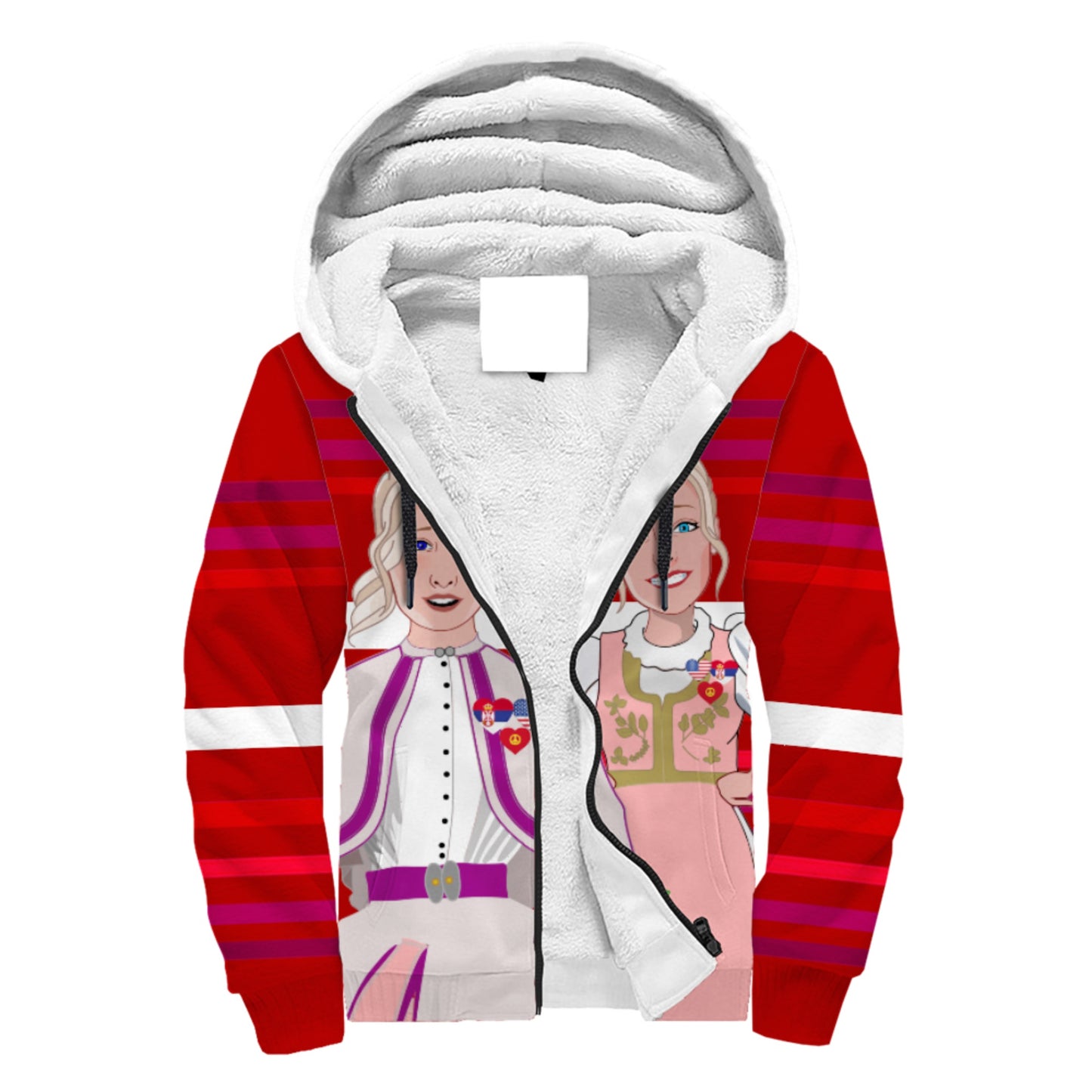 Plush Hoodie GLOBAL FREEDOM UNITED© Women Serbia & USA Red