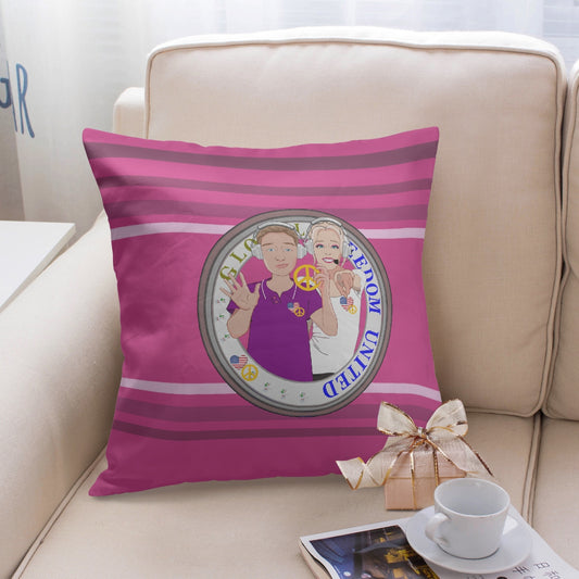 Pillow Cover GLOBAL FREEDOM UNITED©  Couple USA Wight American Pink