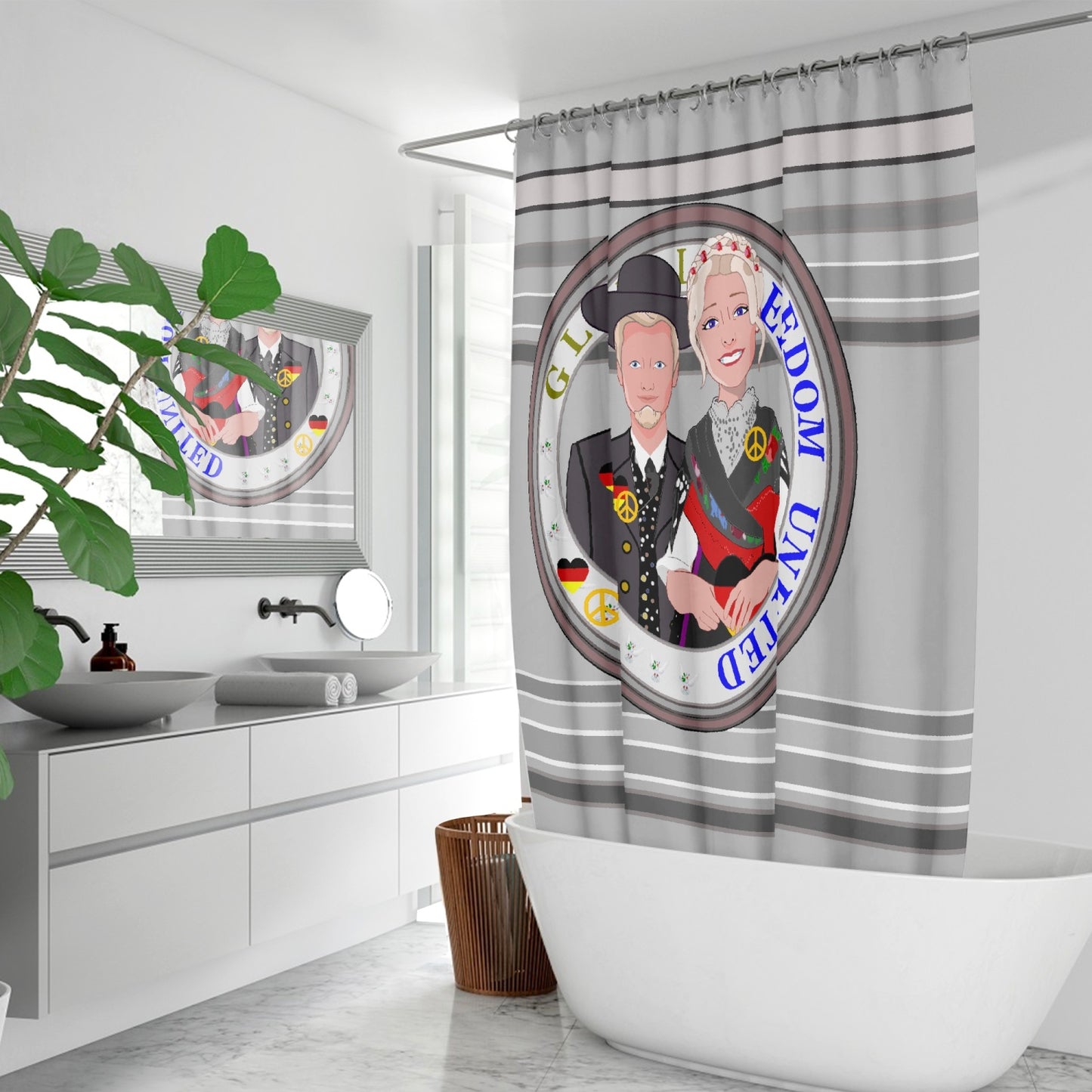 GLOBAL FREEDOM UNITED© Couple Germany V1 Grey - Quick-drying Shower Curtain