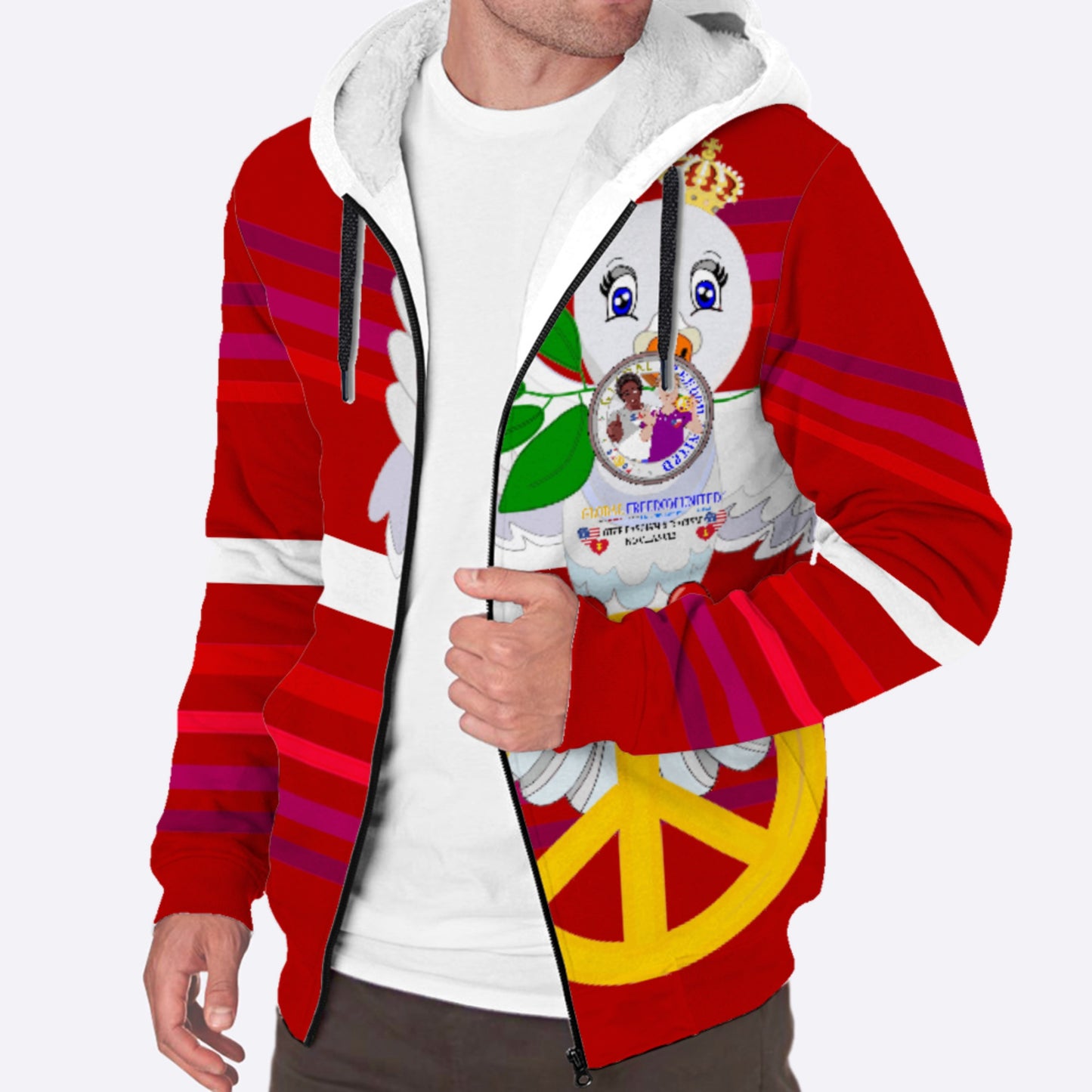 Plush Hoodie GLOBAL FREEDOM UNITED© Men Anti Racism & Fascism USA  Red