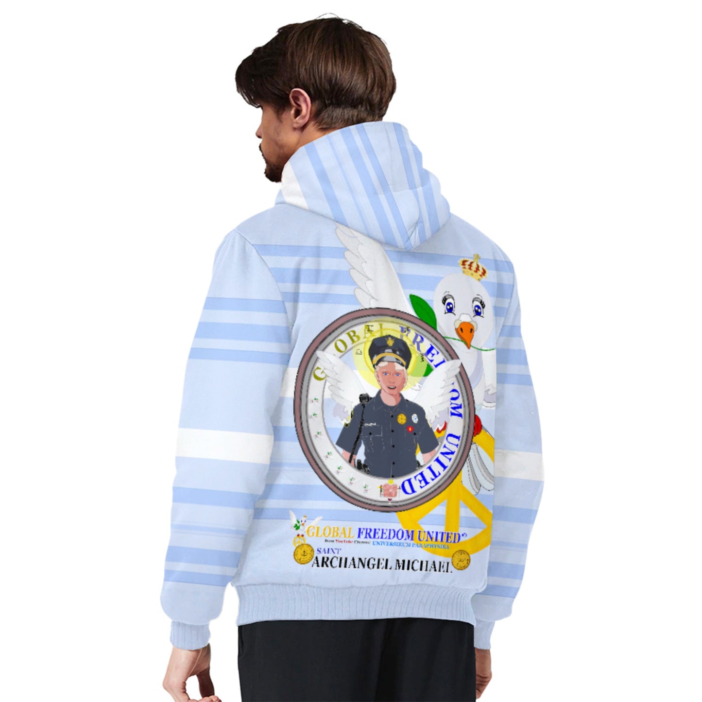 Plush Hoodie GLOBAL FREEDOM UNITED© Archangel Michael As Policemen Lieght Blue