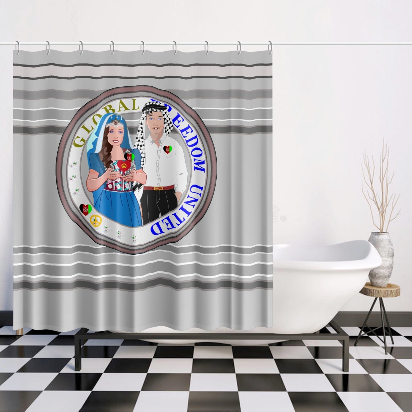GLOBAL FREEDOM UNITED© Couple Afghanistan Grey Quick-drying Shower Curtain