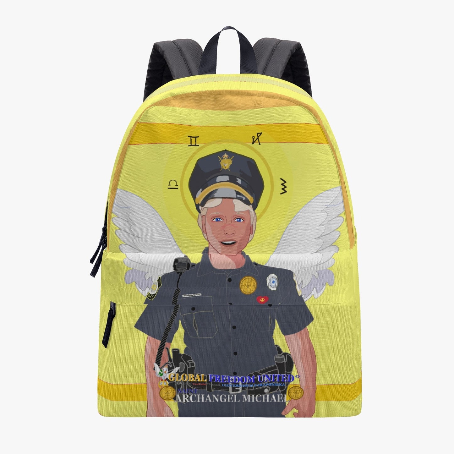 GLOBAL FREEDOM UNITED© Archangel Michael as Policemen English Yellow - All-over-print Canvas Backpack