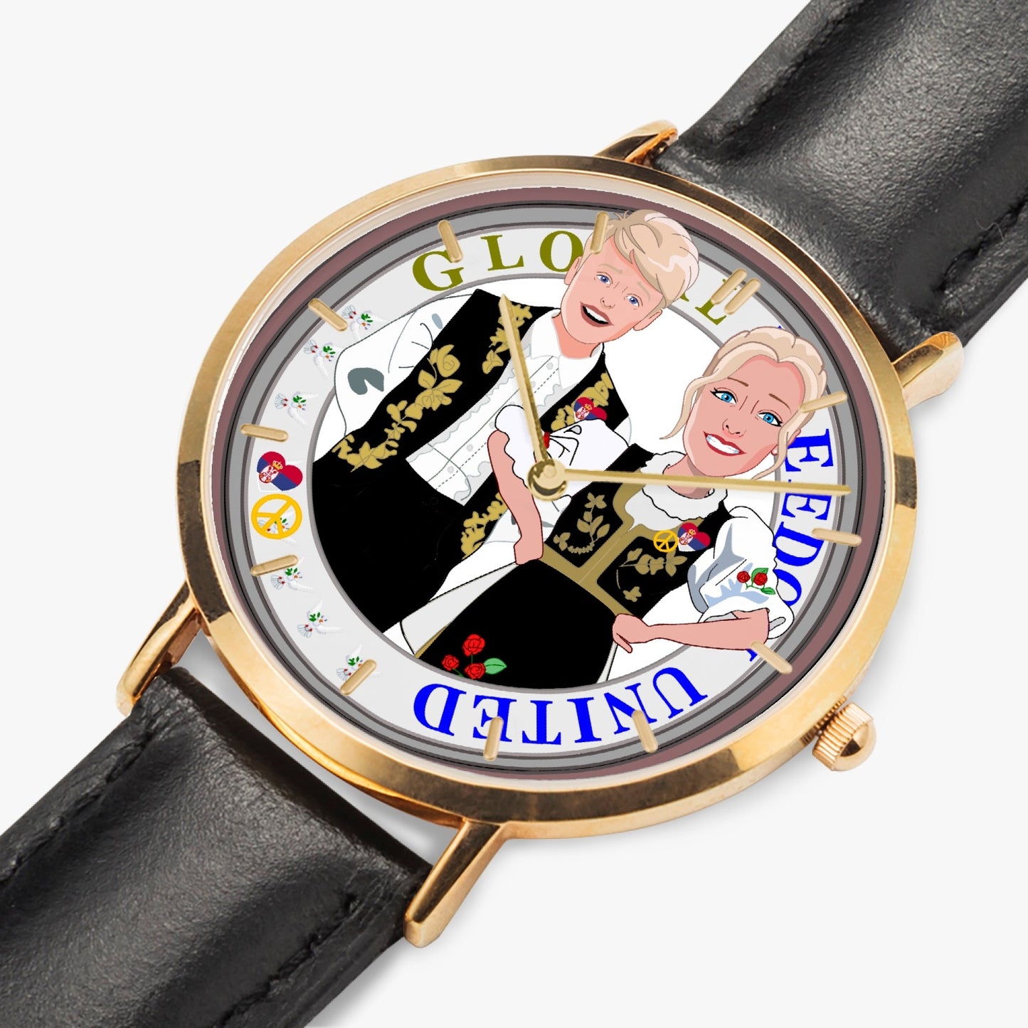 Hot Selling Ultra-Thin Leather Strap Quartz Watch (Rose Gold With Indicators) GLOBAL FREEDOM UNITED COUPLE SERBIA BLACK