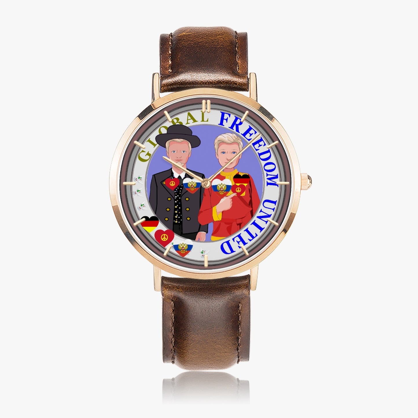 Hot Selling Ultra-Thin Leather Strap Quartz Watch (Rose Gold With Indicators) GLOBAL FREEDOM UNITED© MEN GERMANY & RUSSIA