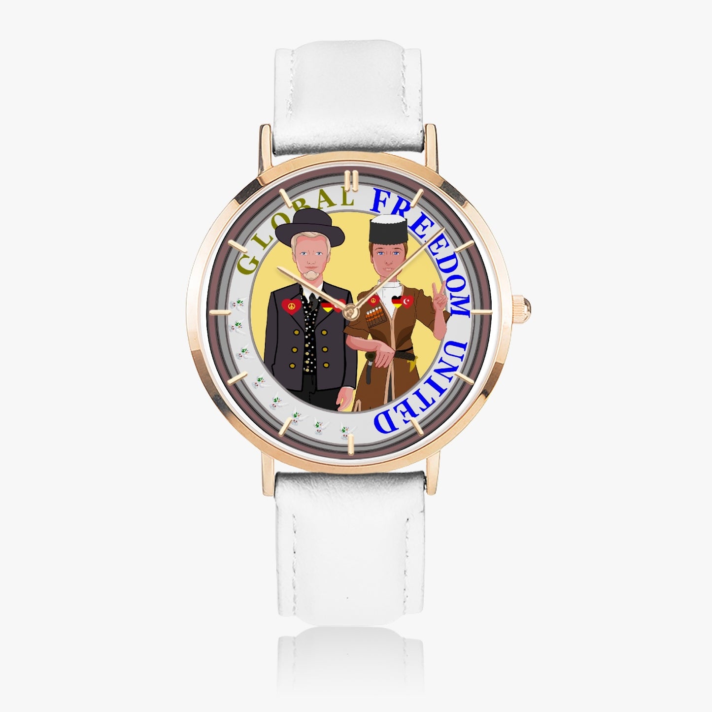 Hot Selling Ultra-Thin Leather Strap Quartz Watch (Rose Gold With Indicators) GLOBAL FREEDOM UNITED MEN TURKEY & GERMANY