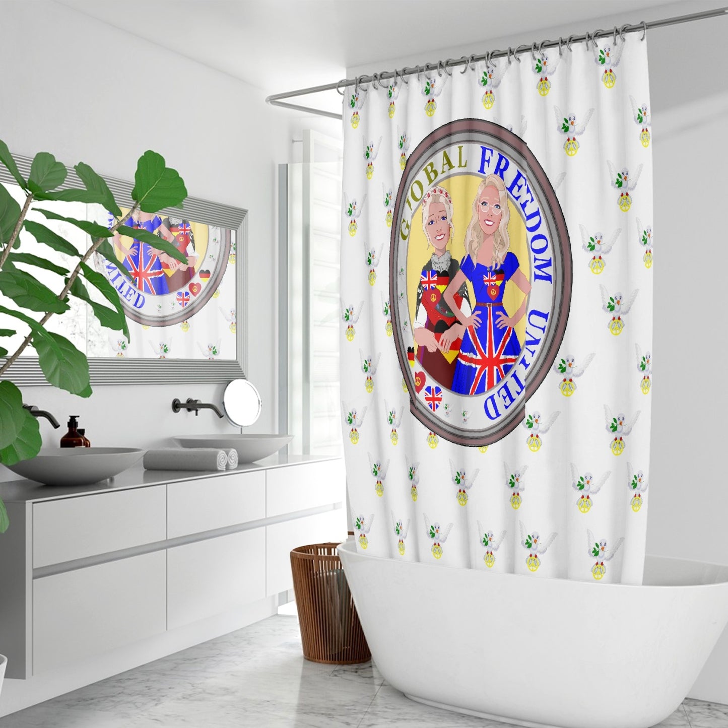 GLOBAL FREEDOM UNITED WOMEN ENGLAND & GERMANY OLD PEACE WIGHT Quick-drying Shower Curtain